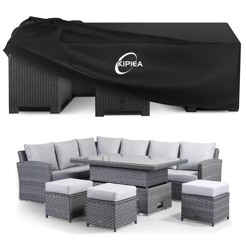 Kipiea Extra Large Garden Furniture Covers Waterproof, Heavy Duty 420D Outdoor Furniture Covers for Table and Chairs Windproof, Patio Rattan Furniture Covers, Ripstop, Anti-UV - 351 x 262 x 90cm