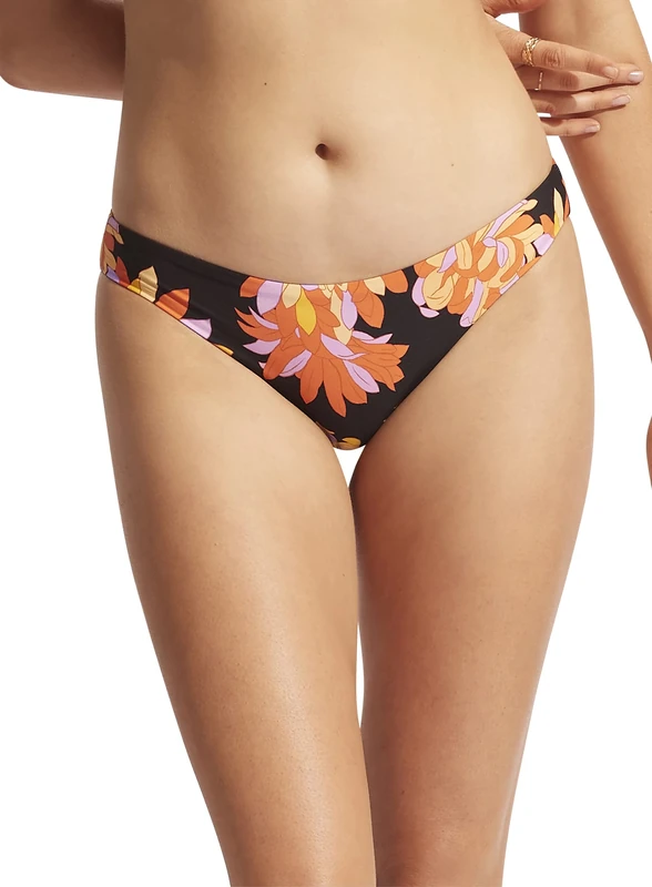 Seafolly Women's Standard Hipster Full Coverage Bikini Bottom Swimsuit, Palmsprings Black, 6
