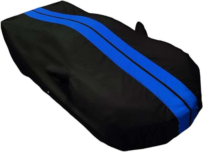 C8 Corvette Ultraguard Plus Car Cover - Indoor/Outdoor Protection 300 Denier Water Resistant : C8 Stingray, Z51, Z06 (Black with Blue Stripes)