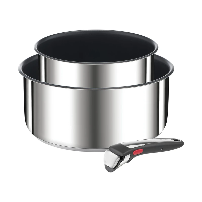 Tefal Ingenio Preference On L9748902 3-Piece Cookware with 16/20 cm Pots and 1 Removable Handle, Stainless Steel Exterior, Non-Stick Coating, Induction, Made in France