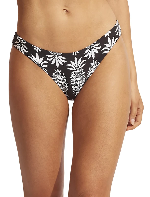 Seafolly Women's Hipster Full Coverage Bikini Bottom Swimsuit, Corsica Black, 10