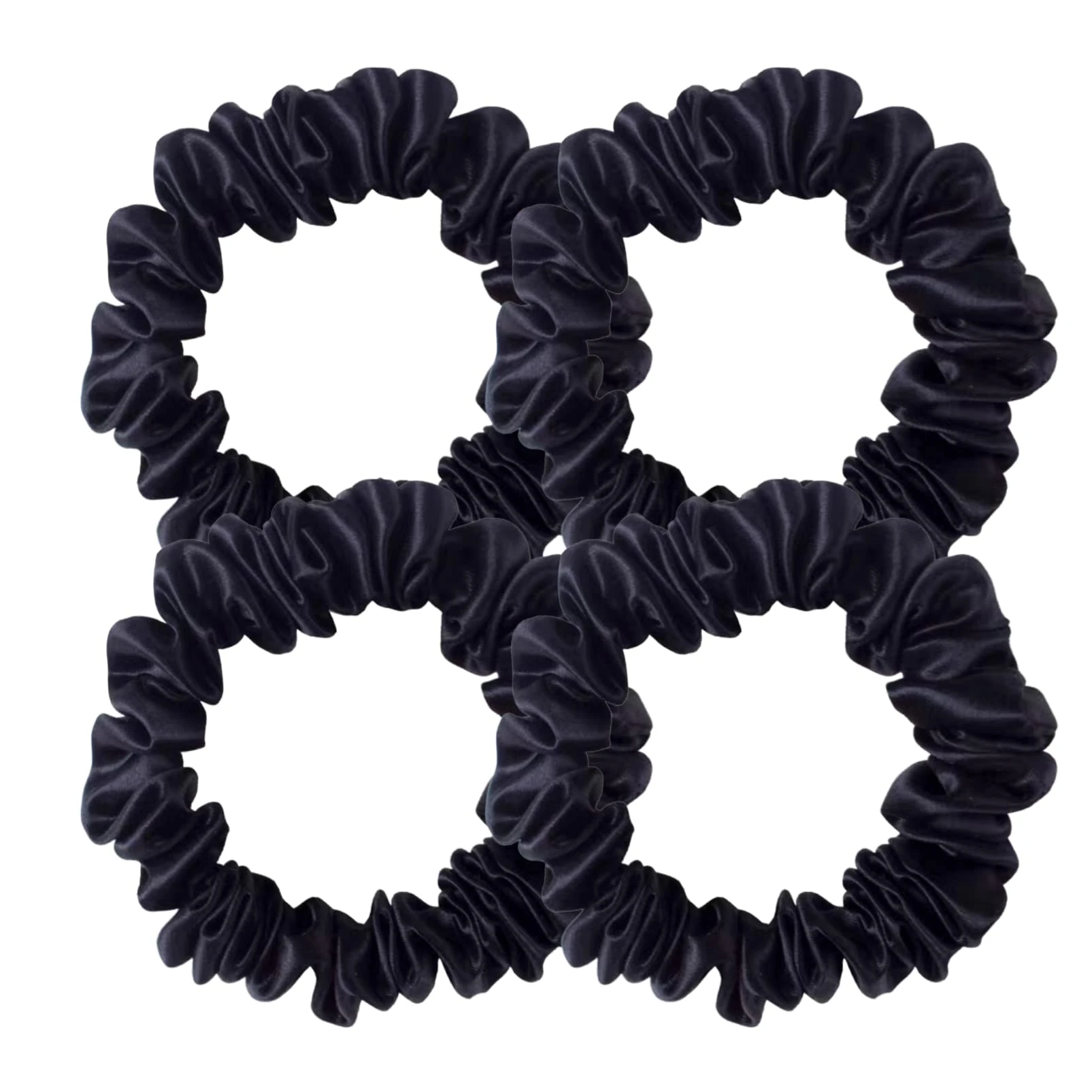 DMQ Satin Elastic Bands Scrunchies, Skinny Hair Bobbles, Black Hair Elastics Traceless Anti-Frizz Hair Tie ponytail Holders Girls Kids Adult Use (4pcs)