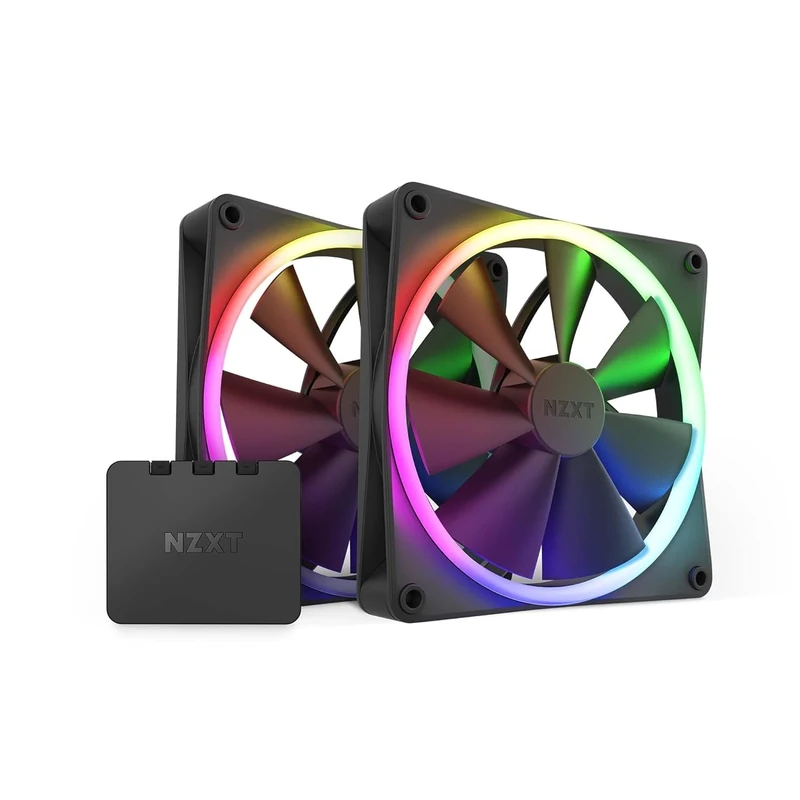NZXT F140 RGB Fans - RF-R14DF-B1 - Advanced RGB Lighting Customization - Whisper Quiet Cooling - Twin (RGB Fan & Controller INCLUDED) - 140mm Fan - Black