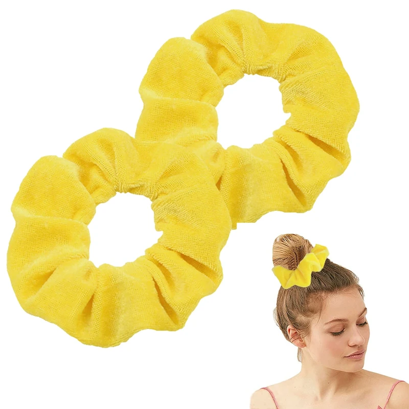 2PCS Hair Scrunchies, Large Velvet Scrunchies,Stretchy Hair Ties Soft Hair Bands Ponytail Holder Sleeping Traceless Frizz Prevention Hair Accessories for Women Girls Lady(Yellow)