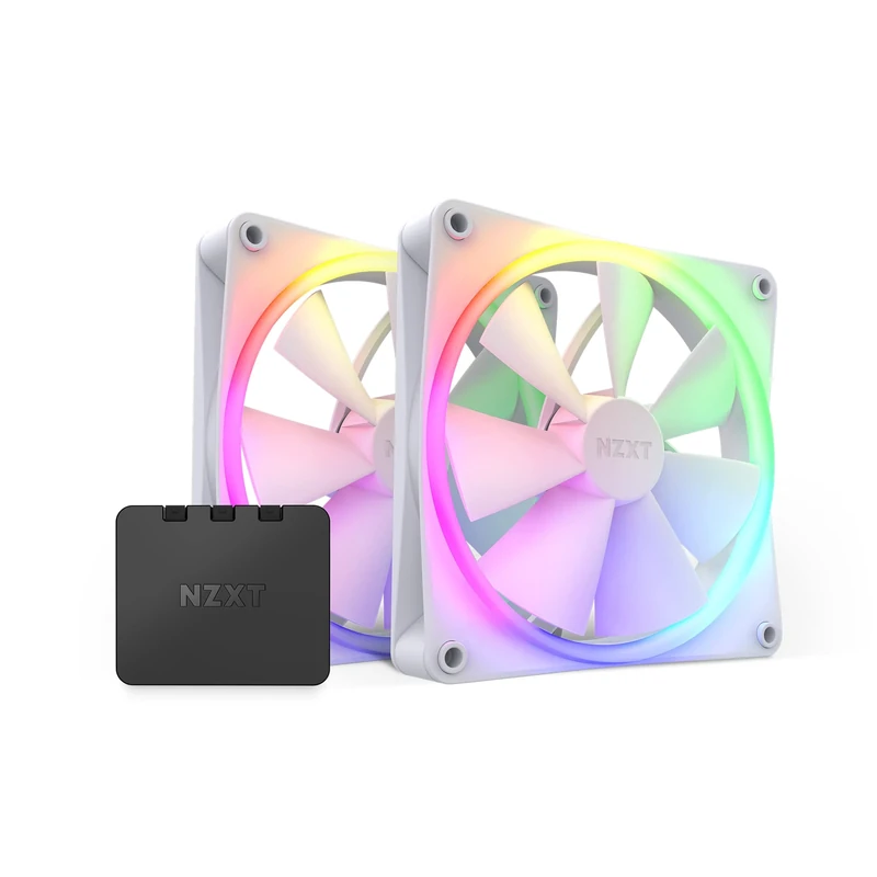 NZXT F140 RGB Fans - RF-R14DF-W1 - Advanced RGB Lighting Customization - Whisper Quiet Cooling - Twin (RGB Fan & Controller INCLUDED) - 140mm Fan - White