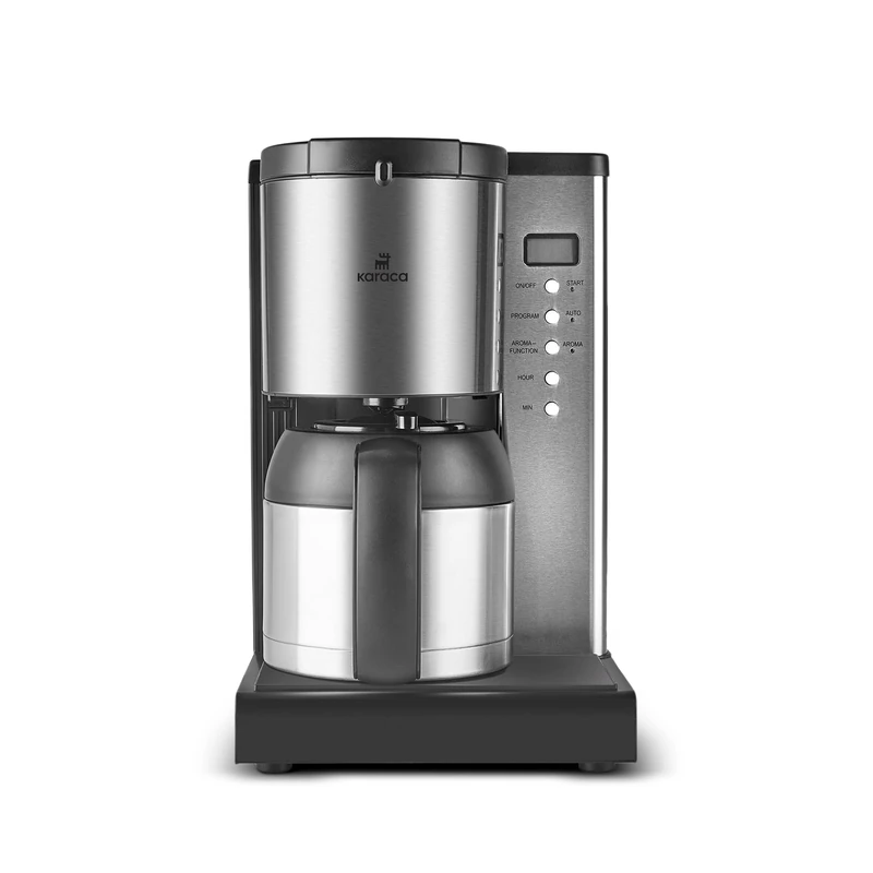 KARACA Coffee Art 1.35L Filter Coffee Machine with Richer Aroma Feature - 1000W INOX Silver and Black, Electric, 10 Cups Capacity & Alarm Clock