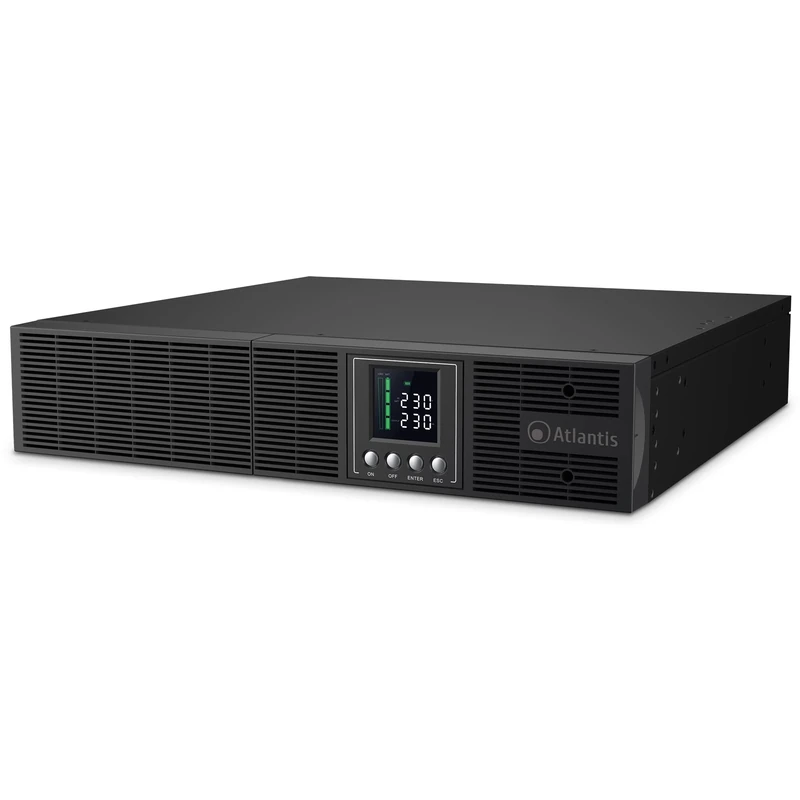 Atlantis A03-OP2002-RC UPS OnLine Double conversion Pure Sine Wave 2000VA 1350W, Convertible Server, LCD display, USB, RS-232 serial, 8 IEC outputs, SNMP slot 3x12V-9Ah