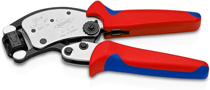 KNIPEX Twistor T Self-Adjusting Crimping Pliers for Wire Ferrules with Rotatable Die Head Chrome-Plated with Multi-Component Handles 200 mm, 97 53 19