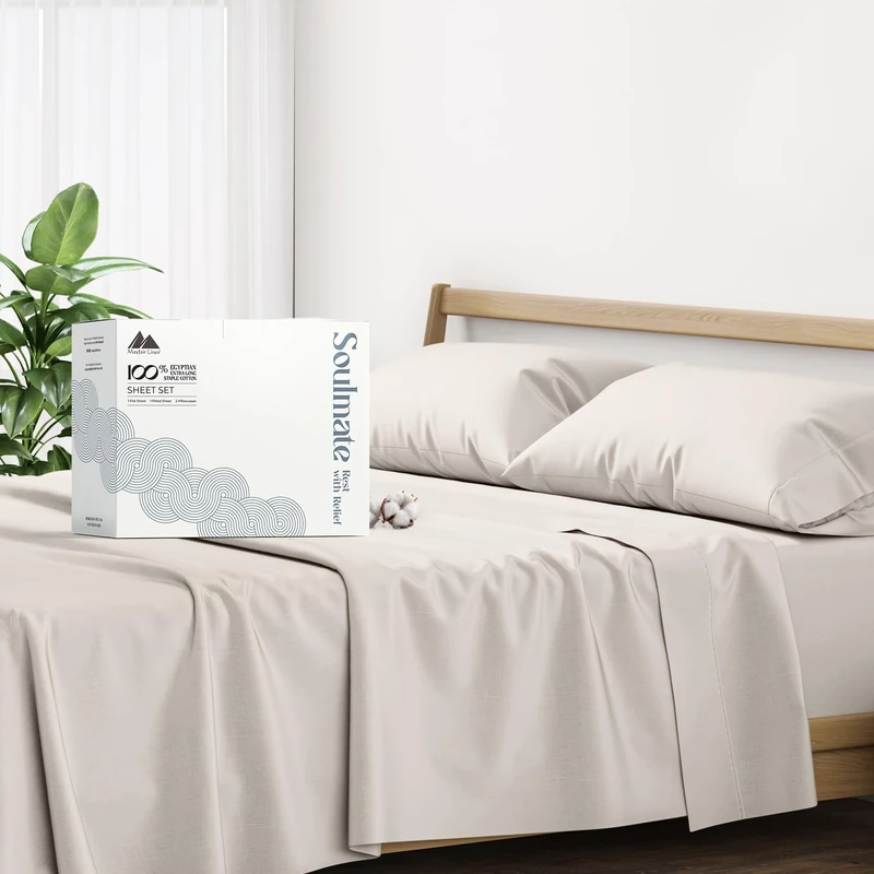 500 Thread Count 100% Cotton Sheet California King Sheets Set, 4-Piece Long - Staple Pure Cotton Best Sheets for Bed, Cooling, Soft & Silky Sateen Weave Fits Mattress Upto 16'' Deep Pocket, Taupe
