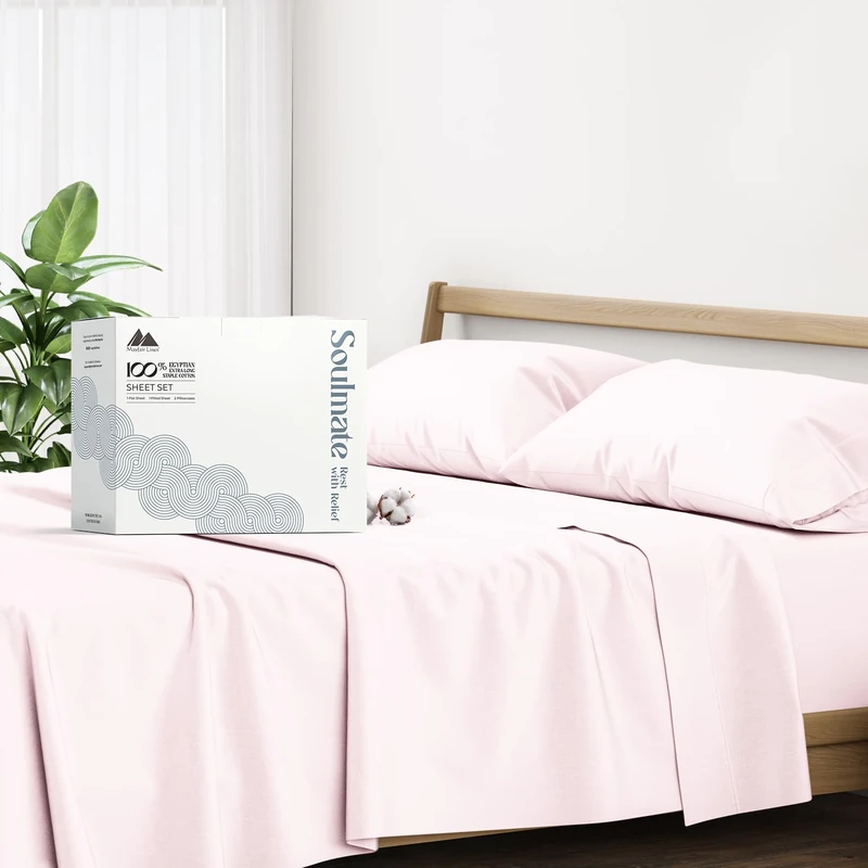 500 Thread Count 100% Cotton Sheet California King Sheets Set, 4-Piece Long - Staple Pure Cotton Best Sheets for Bed, Cooling, Soft & Silky Sateen Weave Fits Mattress Upto 16'' Deep Pocket, Blush