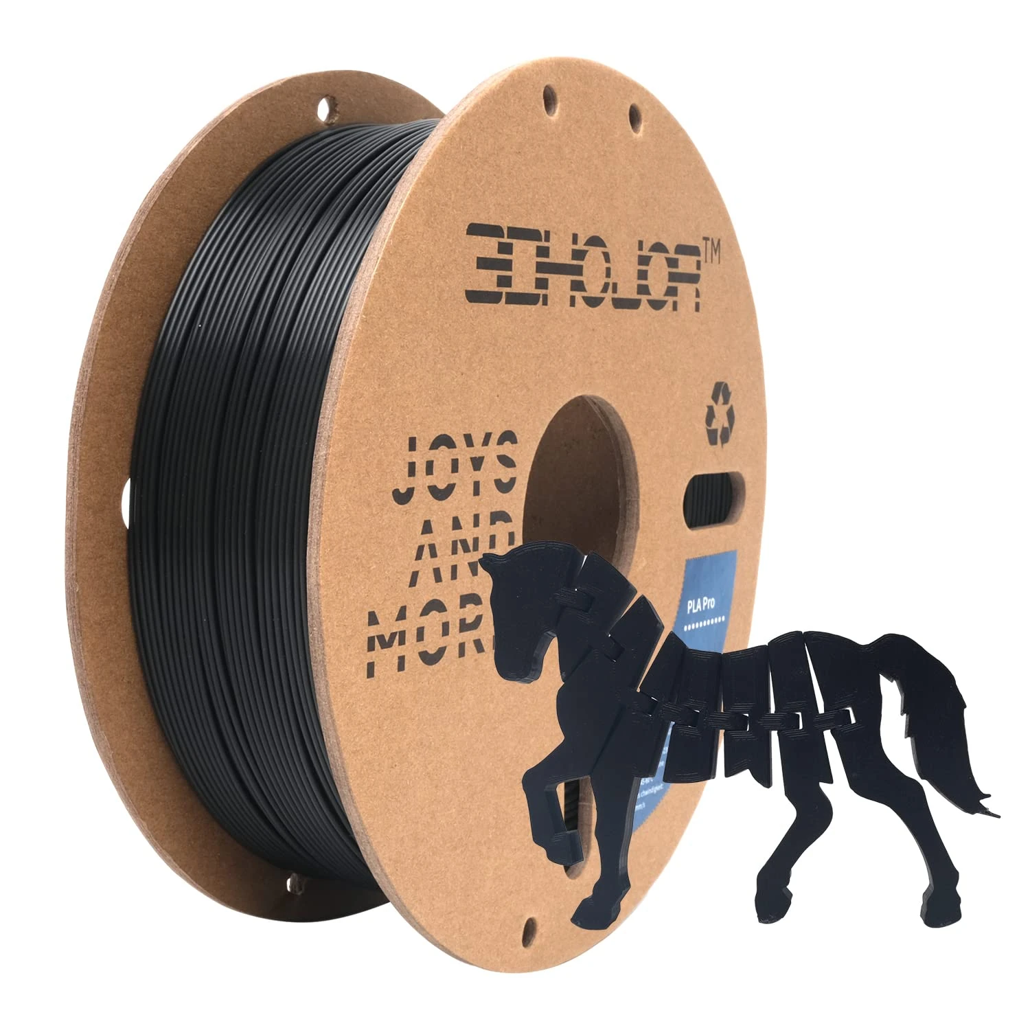 3DHoJor PLA Pro Filament 1.75mm Black,3D Printer Filament,1kg Cardboard Spool (2.2lbs), Fit Most FDM 3D Printer