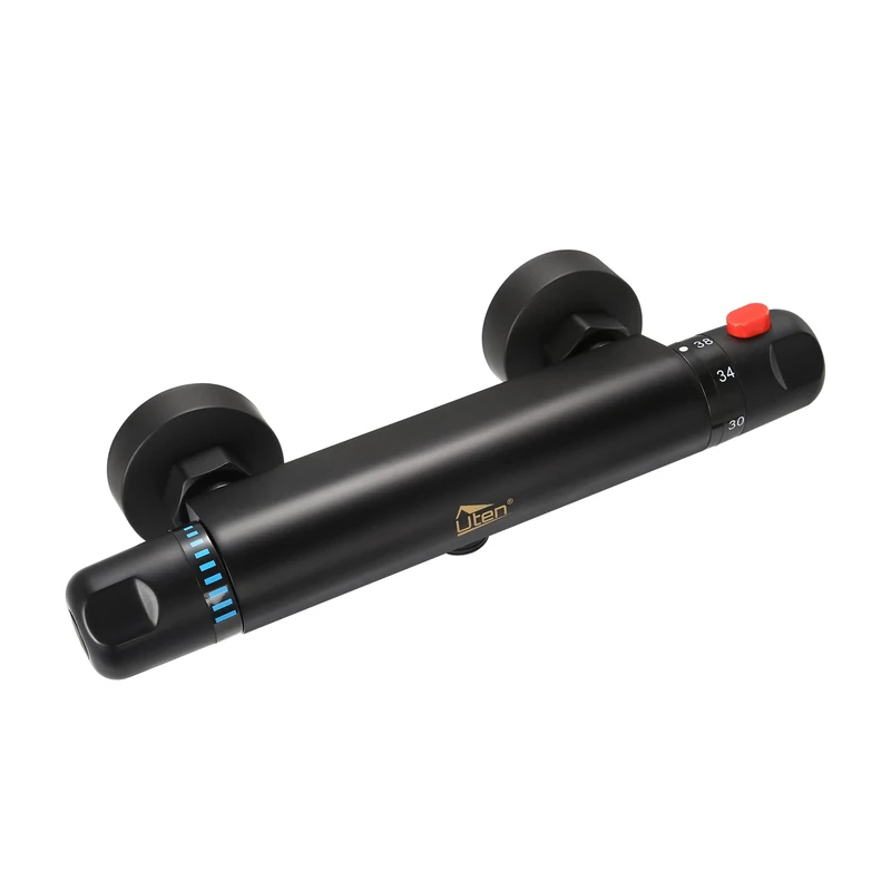 Thermostatic Shower Mixer, Uten Wall Mounted Shower Mixer Valve Anti Scald Tap, Hot & Cold Water Mixer Intelligent Constant Temperature Black