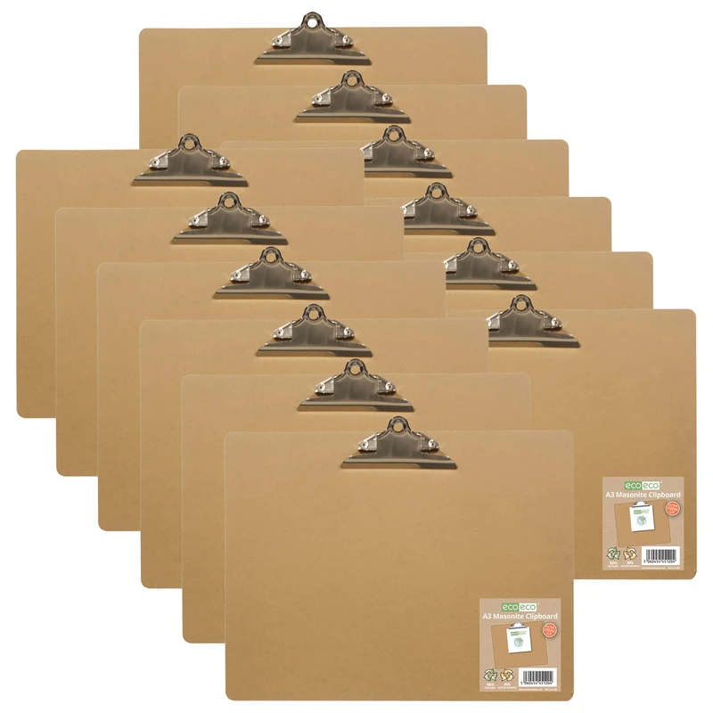 eco-eco A3 Landscape Masonite Strong Clipboard with Heavy Duty Metal Clip, eco120x12