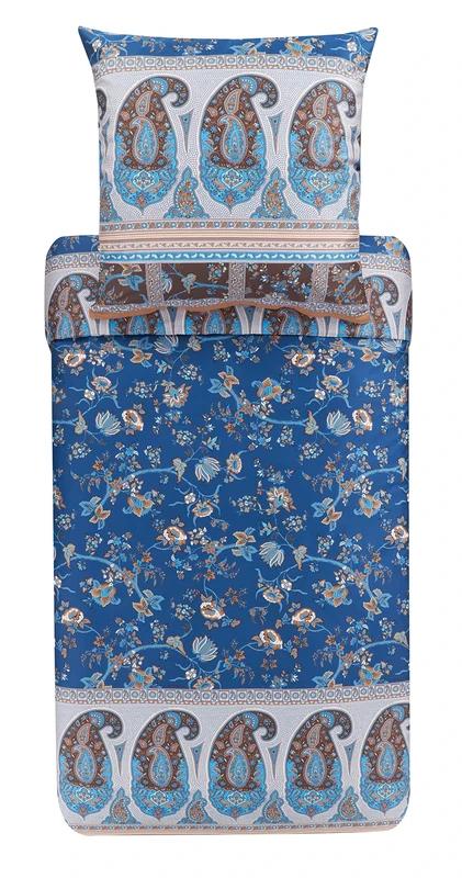 Bassetti Genova B1 9323458 Bed Linen Set Cotton Mako Satin in Blue 2-Piece with Zip Closure 135 x 200 cm / 80 x 80 cm