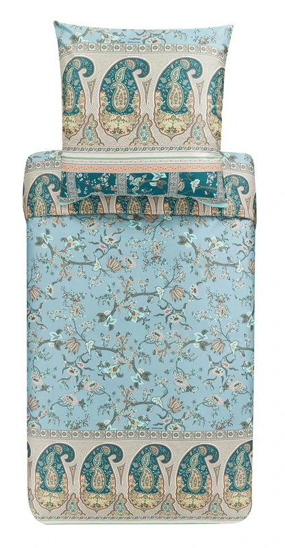 Bassetti Genova V1 9323465 Bed Linen Set Made of Cotton Mako Satin in Green 2-Piece with Zip Closure 200 x 200 cm / 80 x 80 cm