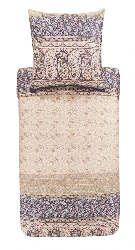 Bassetti Imperia 41 9323473 Bed Linen Set Cotton Mako Satin in Beige 2-Piece with Zip Closure 200 x 200 cm / 80 x 80 cm