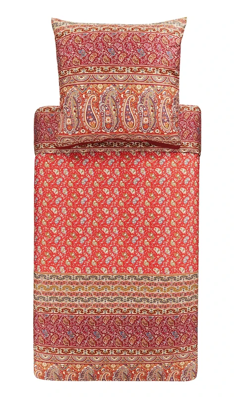 Bassetti Imperia R1 9323469 Bed Linen Set Cotton Mako Satin in Red 2-Piece with Zip Closure 135 x 200 cm / 80 x 80 cm