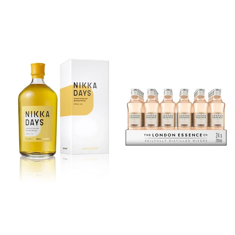 Nikka Days Blended Japanese Whisky, 70cl, 40% ABV with London Essence Company - Crafted Soda, White Peach and Jasmine - Perfect Mixer for Premium Spirits
