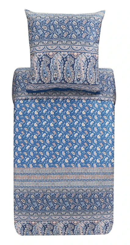 Bassetti Imperia B1 9323474 Bed Linen Set Cotton Mako Satin in Blue 2-Piece with Zip Closure 200 x 200 cm / 80 x 80 cm