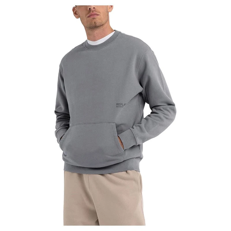 REPLAY men's sweatshirt Second Life made of 100% cotton, Iron Grey 192 (Grey), M