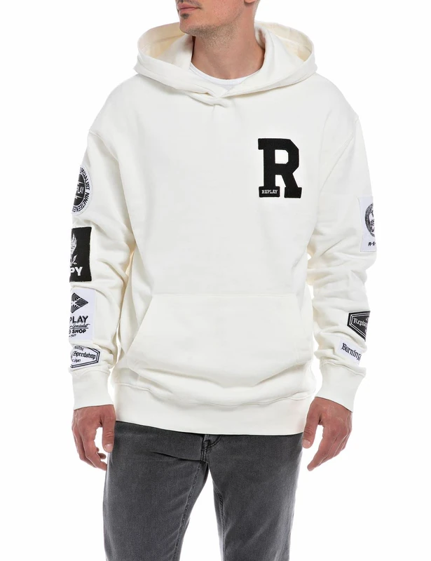 REPLAY Men's M6523 Hooded Sweatshirt, Chalk 801, XS