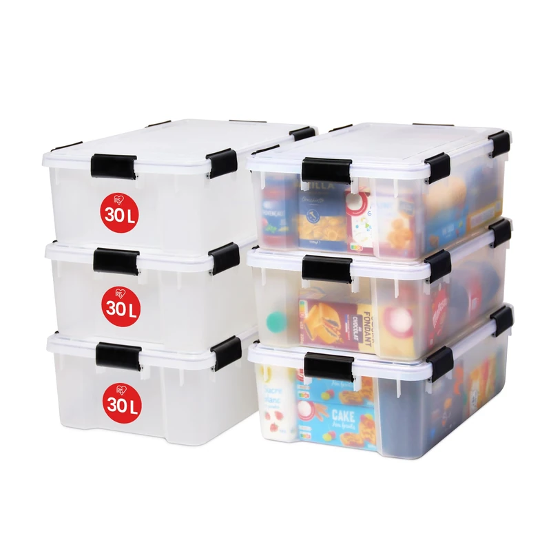 Iris Ohyama, Set of 6, Air tight storage box, 30 L, with 6 clips, stackable, garage, cellar, attic - Air Tight AT-LS - Transparent