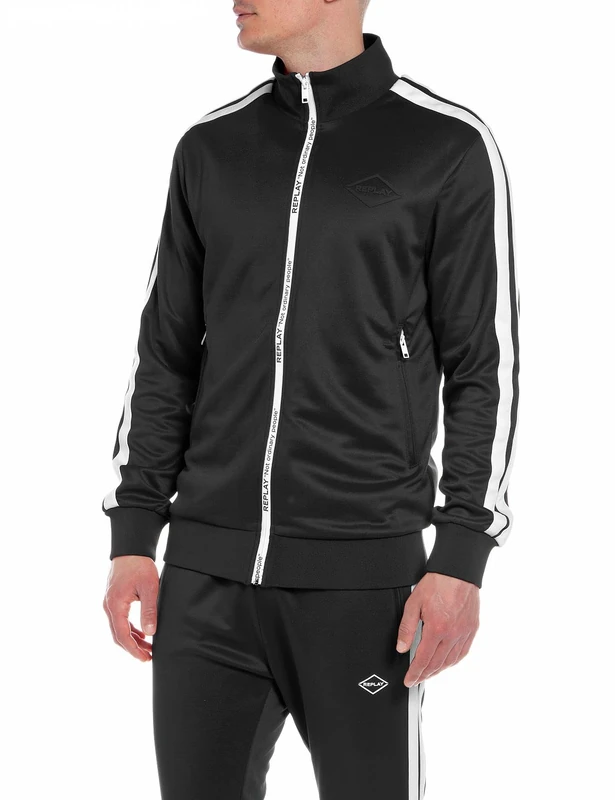 REPLAY Men's Zip Up Sweat Jacket, 098 Black, XXXL