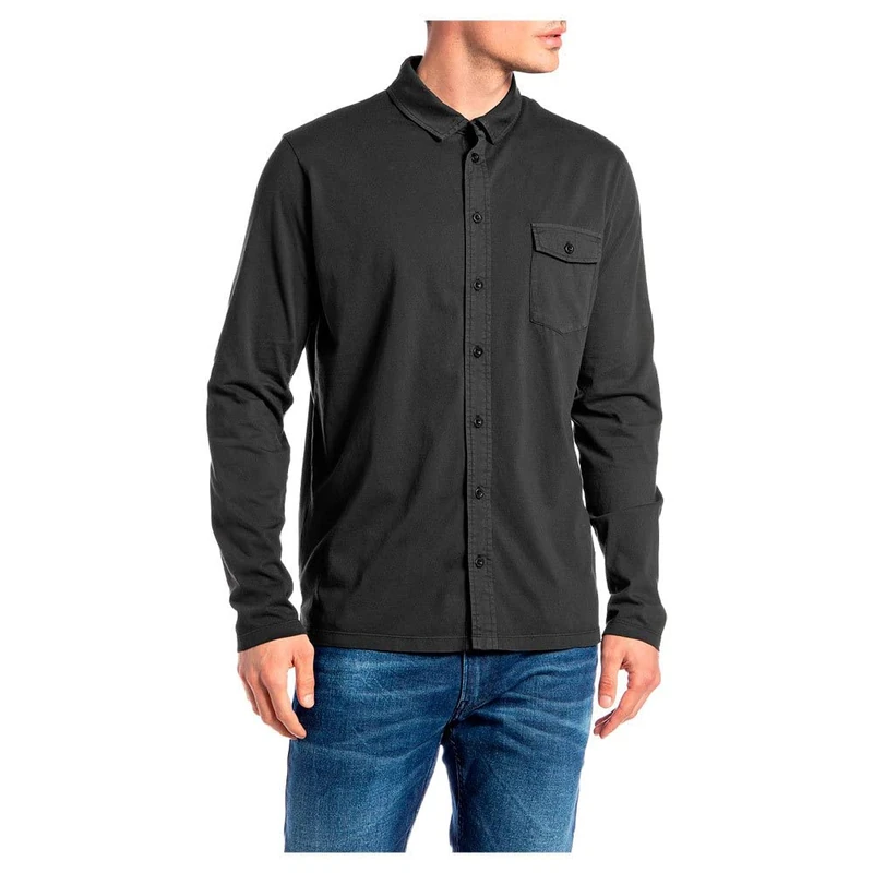 REPLAY Men's Long-Sleeved Jersey Shirt, Smoke Grey 391 (Grey), M - Image 1