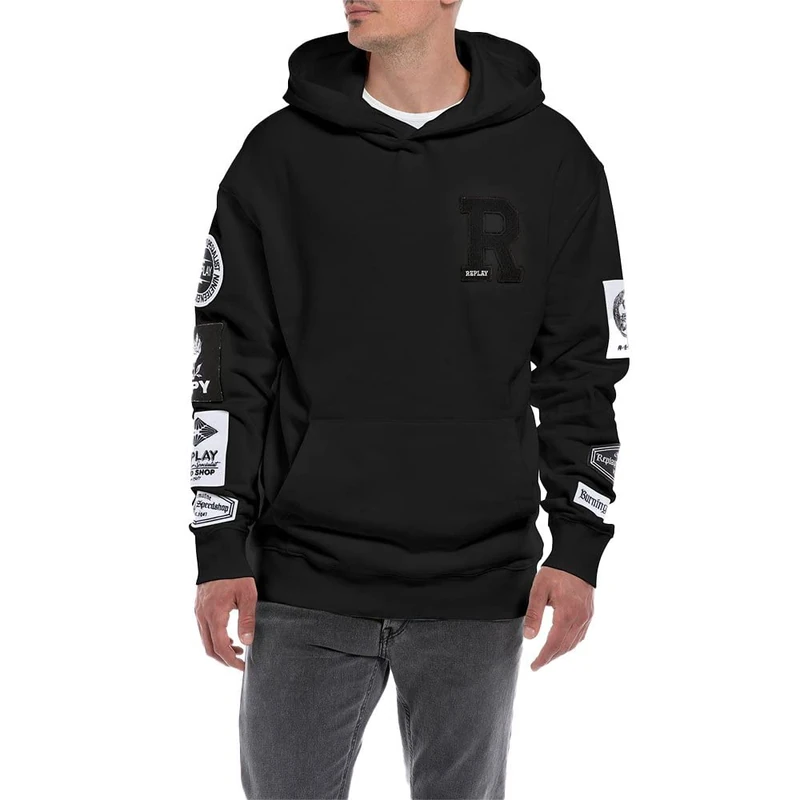 REPLAY Men's M6523 Hooded Sweatshirt, Black 098, M