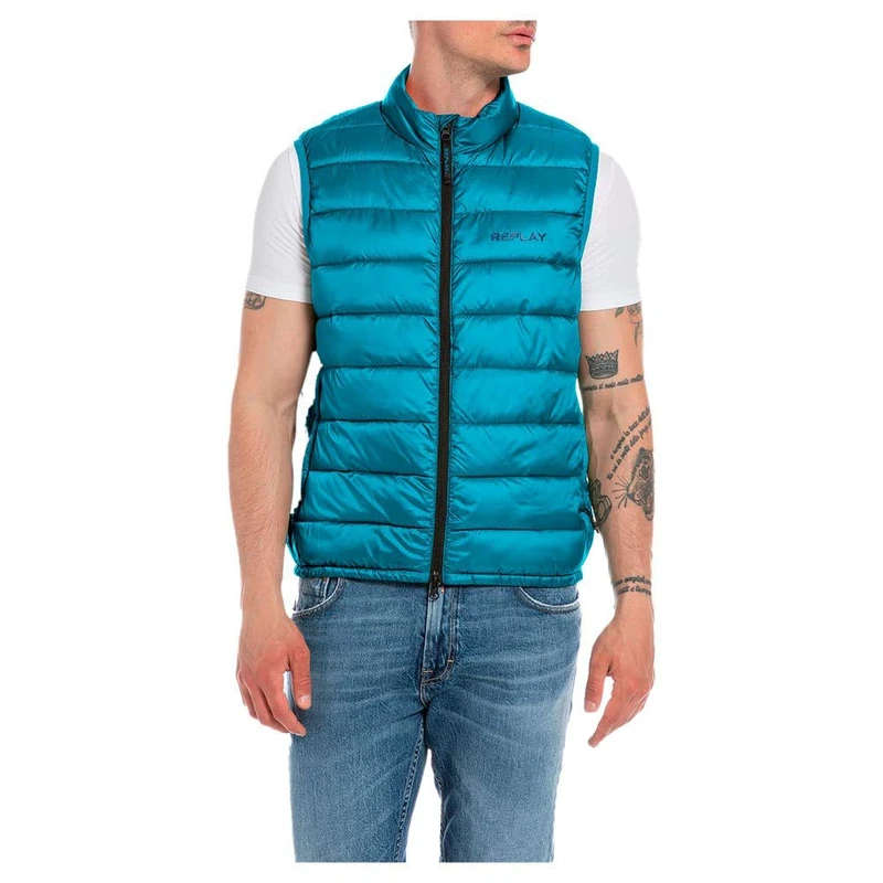 REPLAY Men's Zip Up Vest, Ming Blue 182 (Blue), XL
