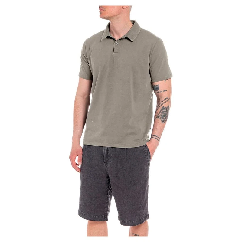 REPLAY Men's Short-Sleeved Cotton Polo Shirt, Warm Grey 104 (Grey), XL