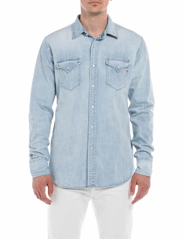 REPLAY Adult M4860B Shirt, Light Blue 010, XS