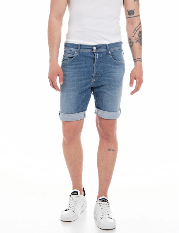 REPLAY Men's Denim Shorts, 009 Medium Blue, 28W