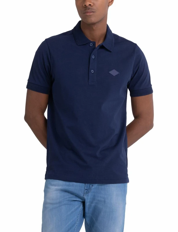 Replay men's short-sleeved cotton polo shirt, blue (Navy Blue 880), XS