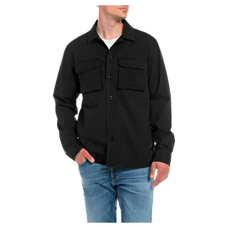REPLAY Men's M4102 Shirt, Black 098, XL