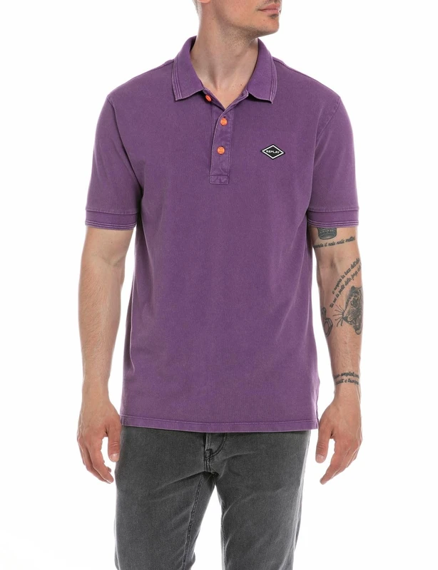 REPLAY Men's Short-Sleeved Cotton Polo Shirt, Violator 516 (Violet), XL - Image 1