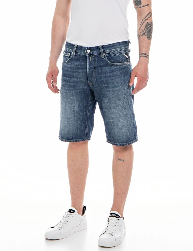 Replay Men's Jeans Shorts Grover Straight-Fit, Dark Blue 007 (Blue), 30W