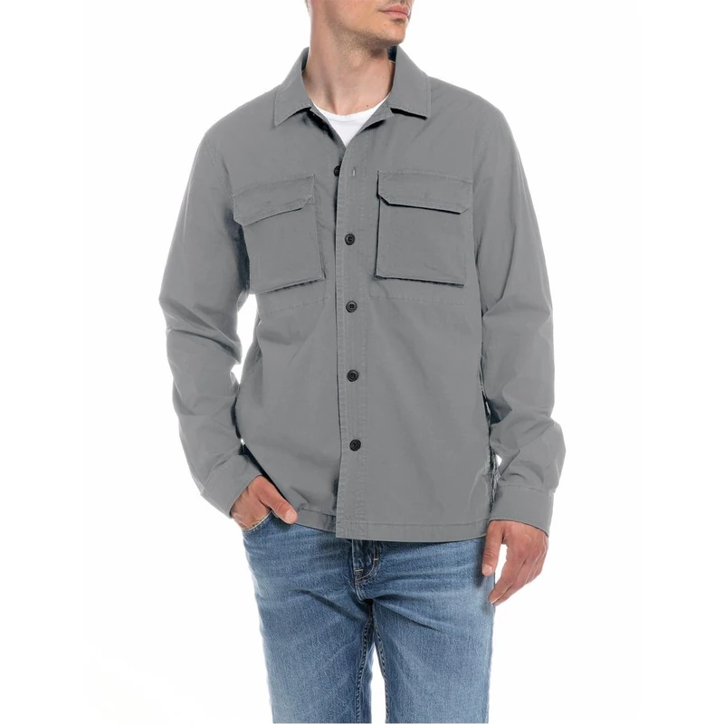 REPLAY Men's M4102 Shirt, Steel Grey 319, L