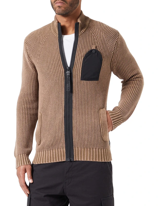 REPLAY Men's Cardigan with Zip, 569 Light Mud, XXL