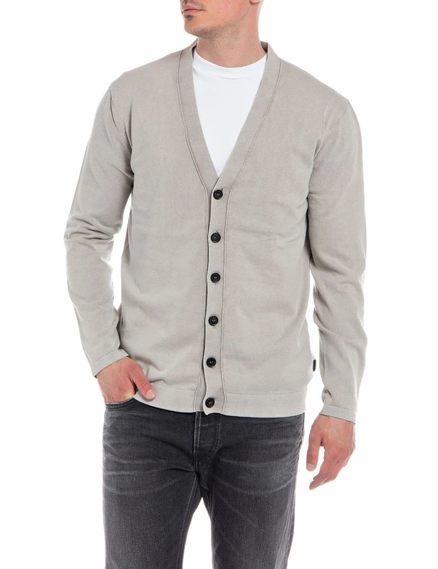 REPLAY Men's uk2752 Cardigan Sweater, 104 Warm Grey, S