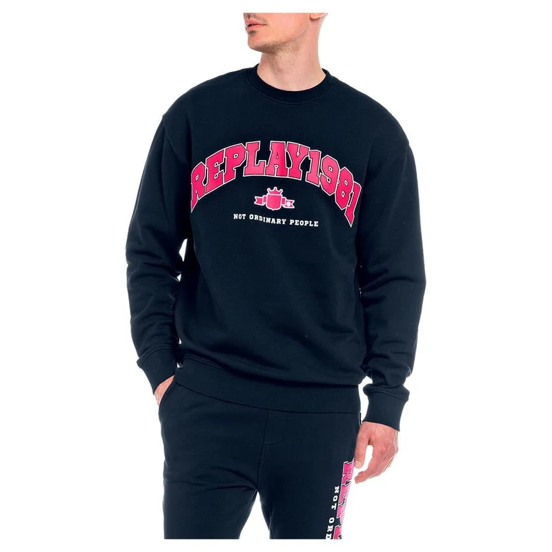 REPLAY Men's Sweatshirt 100% Cotton, Blue 085 (Blue), L