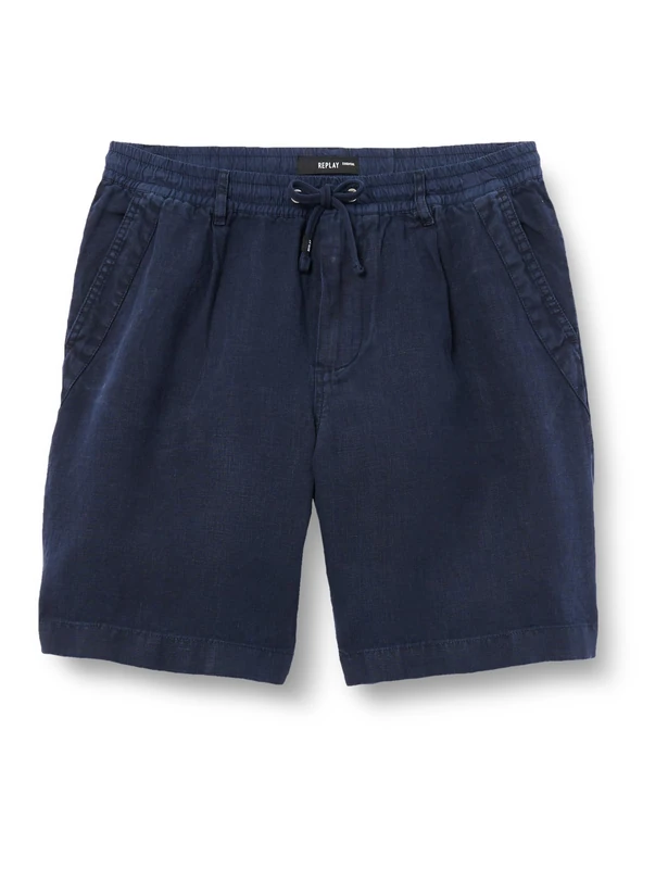 REPLAY Men's Linen Shorts, 085 Blue, 27W