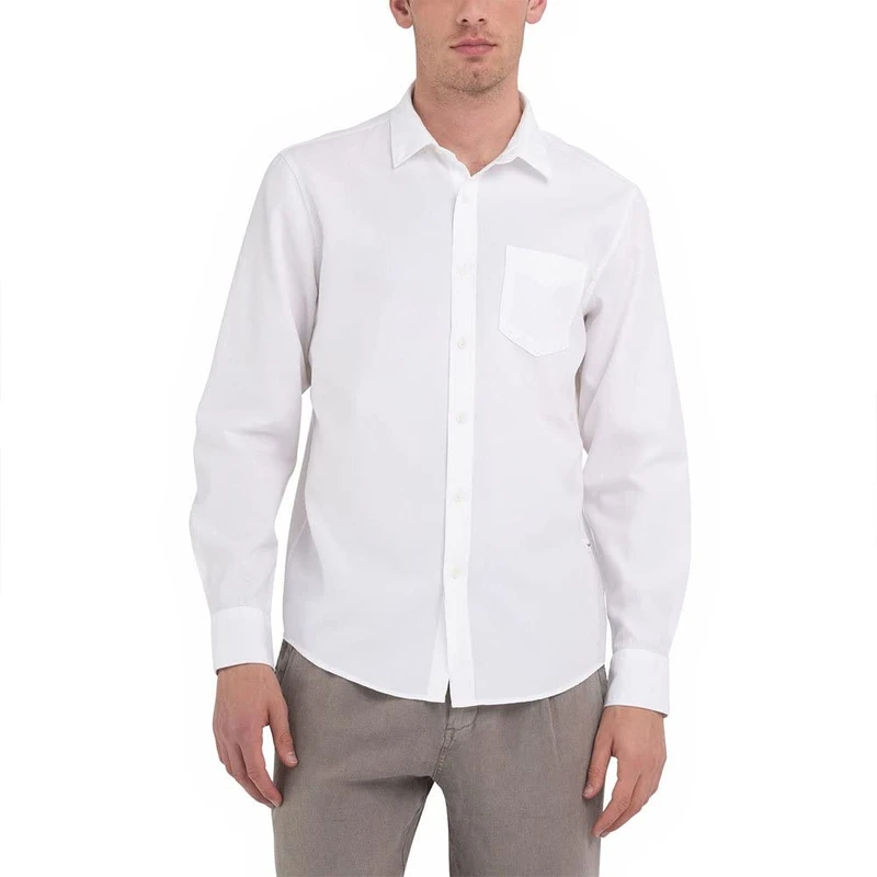 REPLAY Men's M4106 Shirt, Optical White 001, S