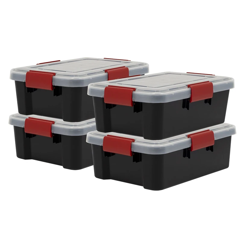 Iris Ohyama, Set of 4, Air tight storage boxes, 10 L, with 4 clips, stackable, garage, cellar, attic - Air Tight AT-S - Black