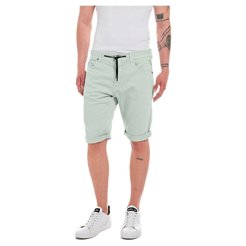 REPLAY Men's Djovic Denim Shorts, 902 Pale Green, 29W