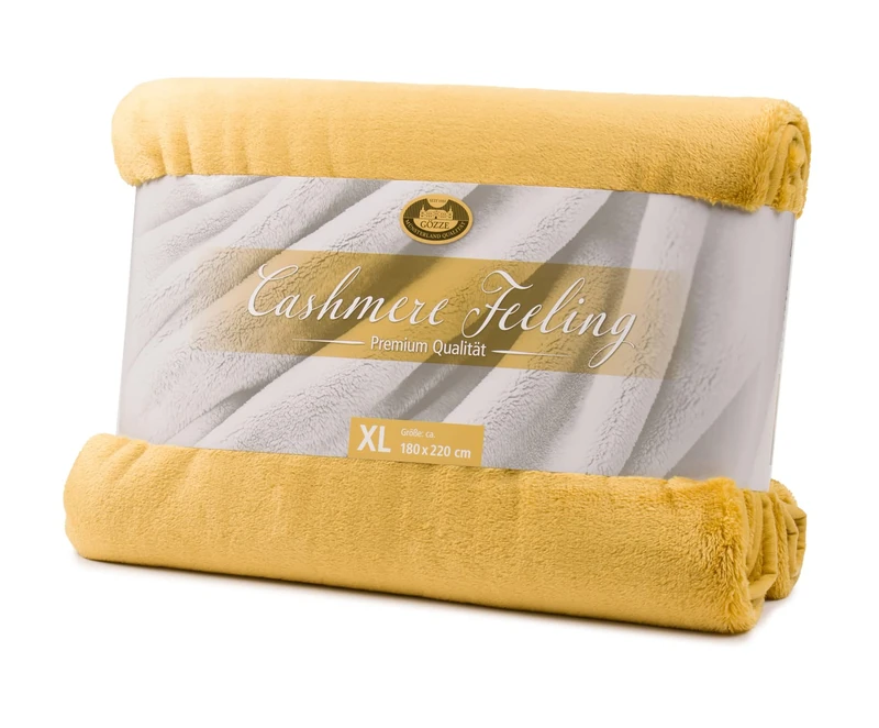 Gözze - Premium Cashmere Feel Cuddly Living Room Blanket/Throw, 500 g/m², 180 x 220 cm - Mustard