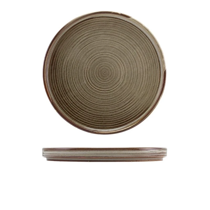 Genware Terra Porcelain Grey Low Presentation Plate, 25cm, LP-PG25, Pack of 6
