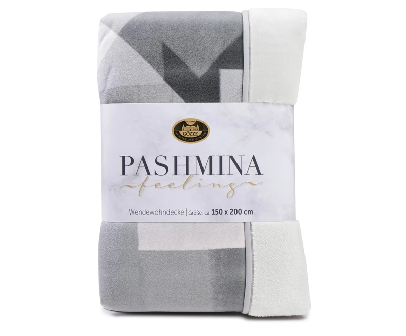 Gözze - Cosy Blanket, Pashmina Feel, Reversible, 460 g/m², 150 x 200 cm - Ash