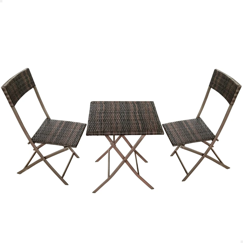 Aktive 61121 - Balcony Set with Table 60 x 60 x 72 cm with 2 Ratan Chairs