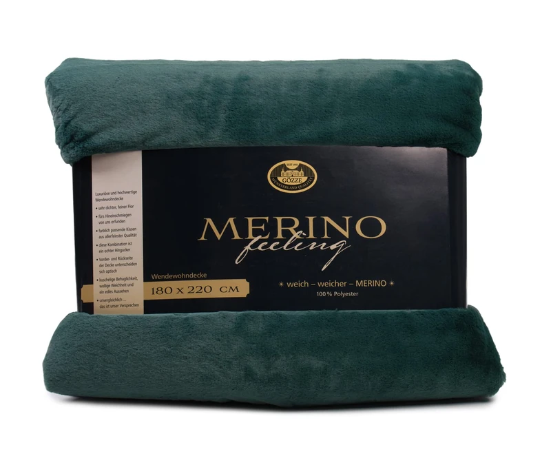 Gözze - Cosy Blanket, Merino Feel, Reversible, Heavy Weight 600 g/m², 180 x 220 cm - Dark Green